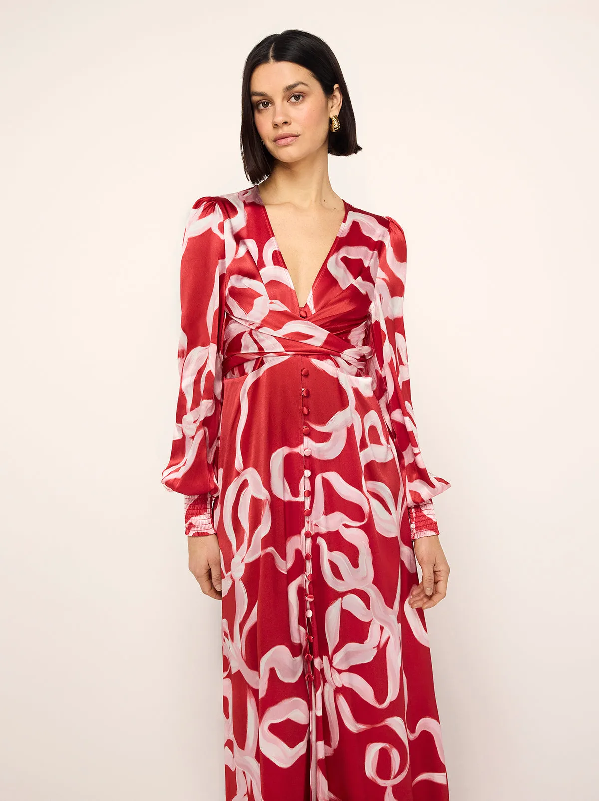 Aurora Red Ribbon Print Maxi Dress sold by KITRI Studio product image thumbnail 2