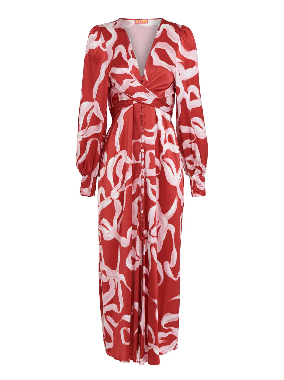 Aurora Red Ribbon Print Maxi Dress sold by KITRI Studio product image thumbnail 4