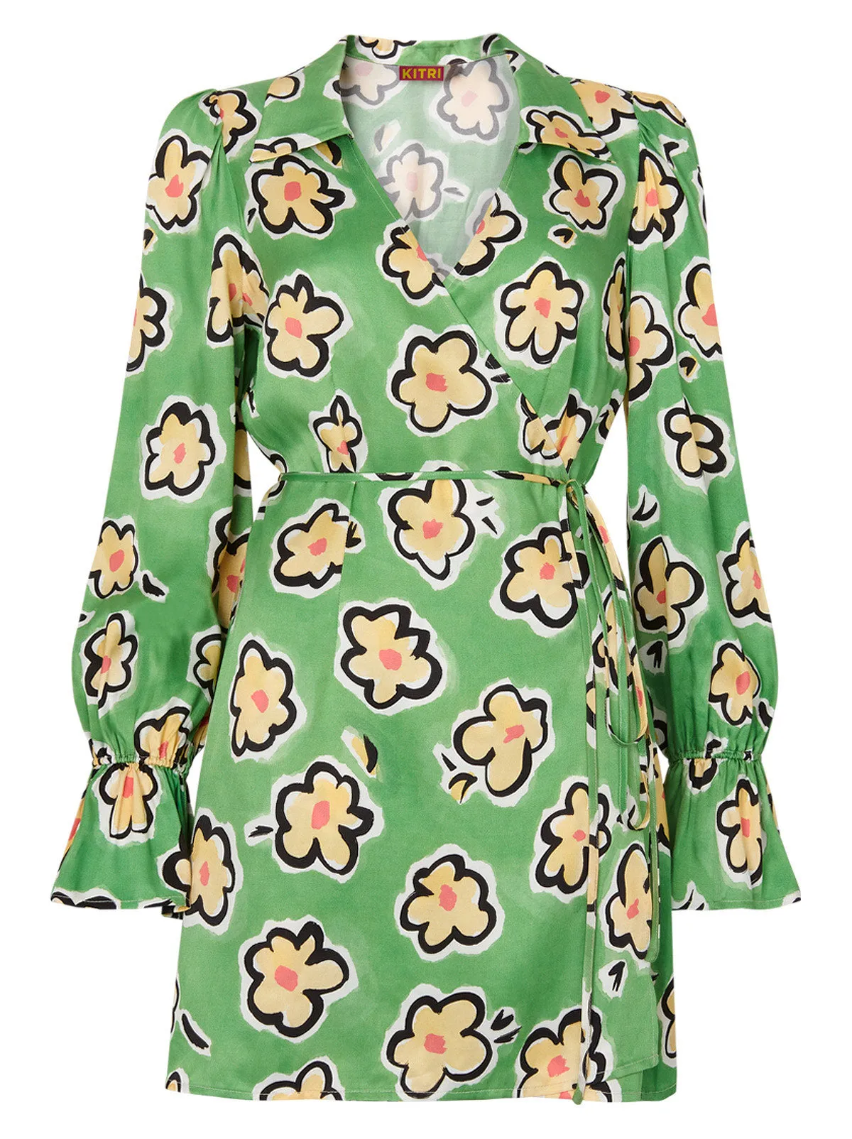Diane Green Painted Floral Wrap Mini Dress sold by KITRI Studio product image thumbnail 4