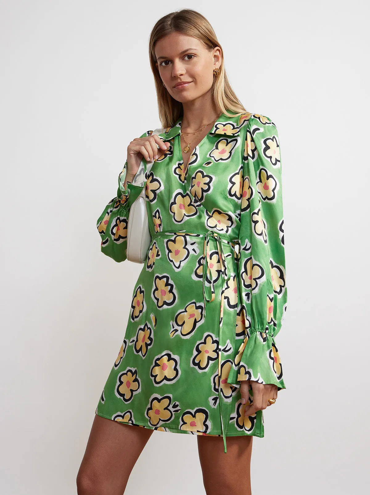Diane Green Painted Floral Wrap Mini Dress sold by KITRI Studio product image thumbnail 3
