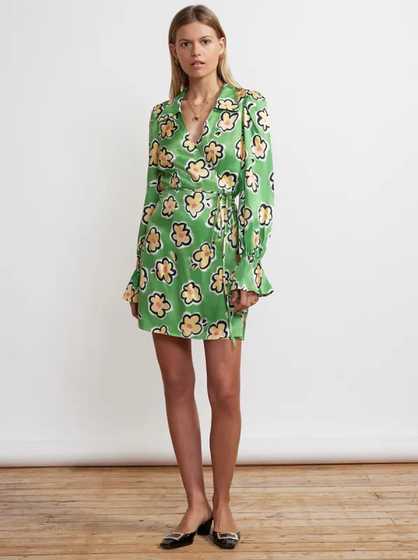 Diane Green Painted Floral Wrap Mini Dress made by KITRI Studio
