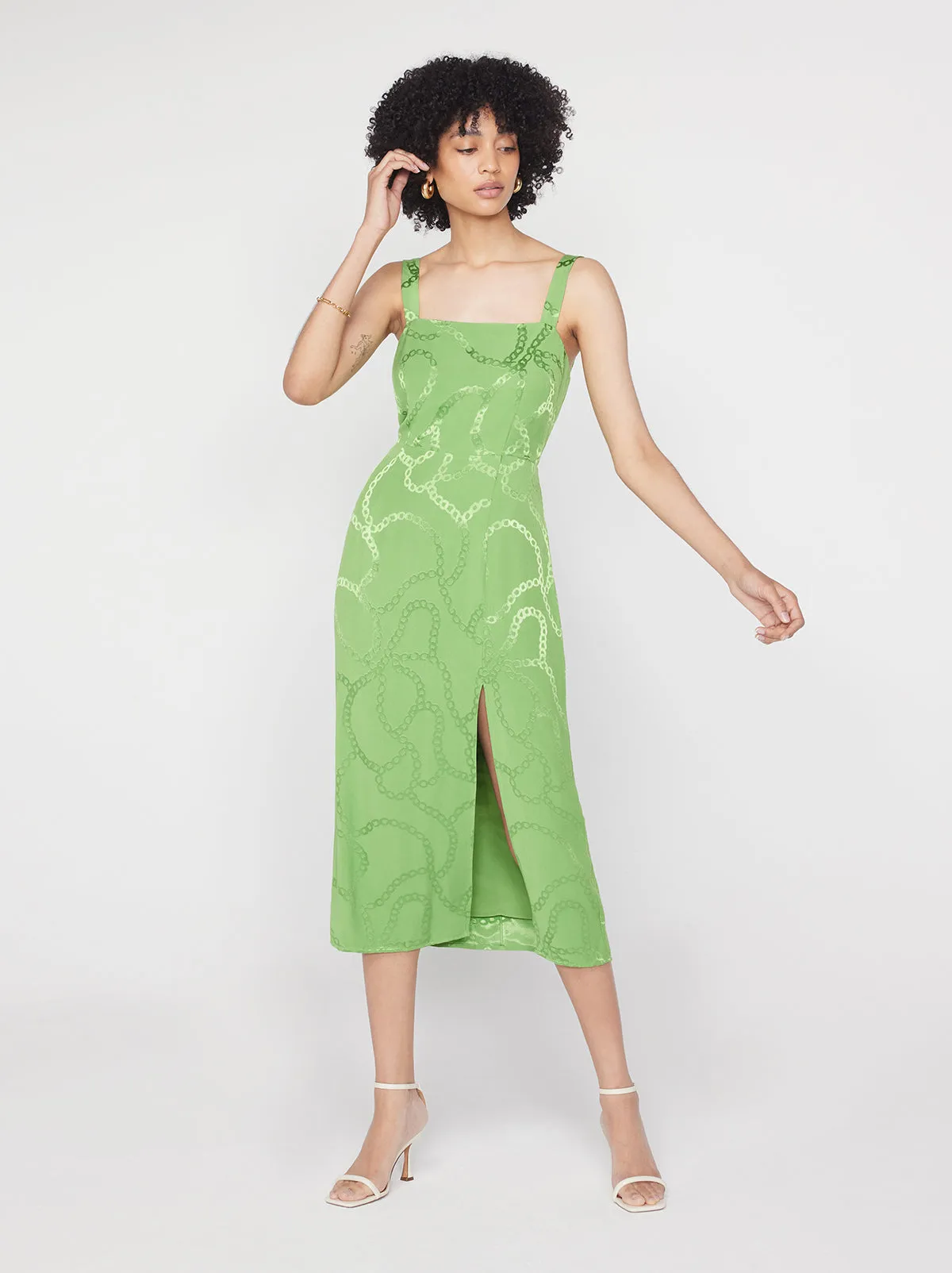 Mara Green Chain Jacquard Midi Dress sold by KITRI Studio