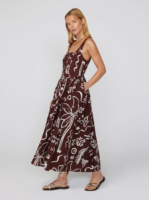 Olympia Coco Palm Print Midi Dress sold by KITRI Studio