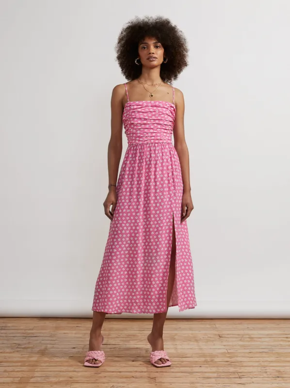 Genevieve Pink Ditsy Floral Midi Dress sold by KITRI Studio