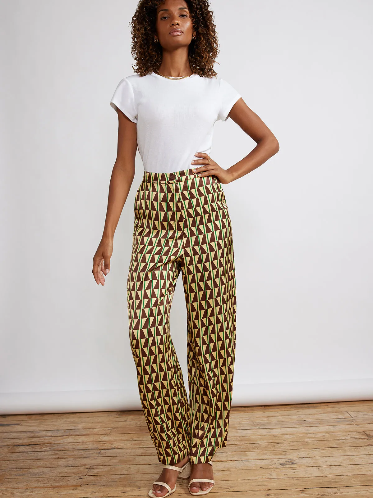 Phoenix Chocolate Tile Print Satin Trousers sold by KITRI Studio product image thumbnail 2