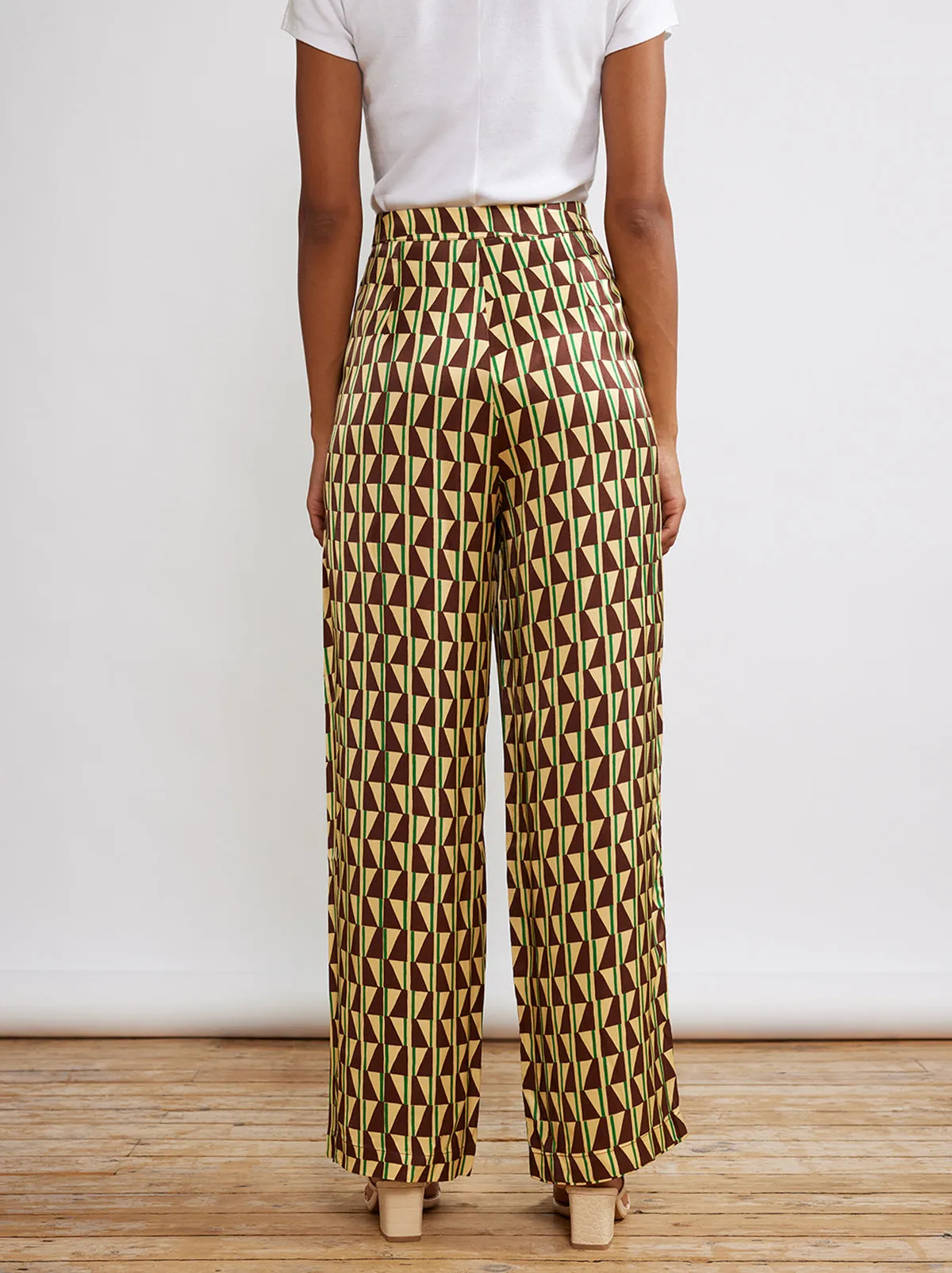 Phoenix Chocolate Tile Print Satin Trousers sold by KITRI Studio product image thumbnail 3