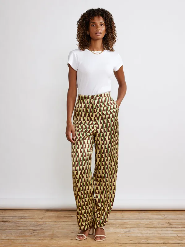 Phoenix Chocolate Tile Print Satin Trousers sold by KITRI Studio