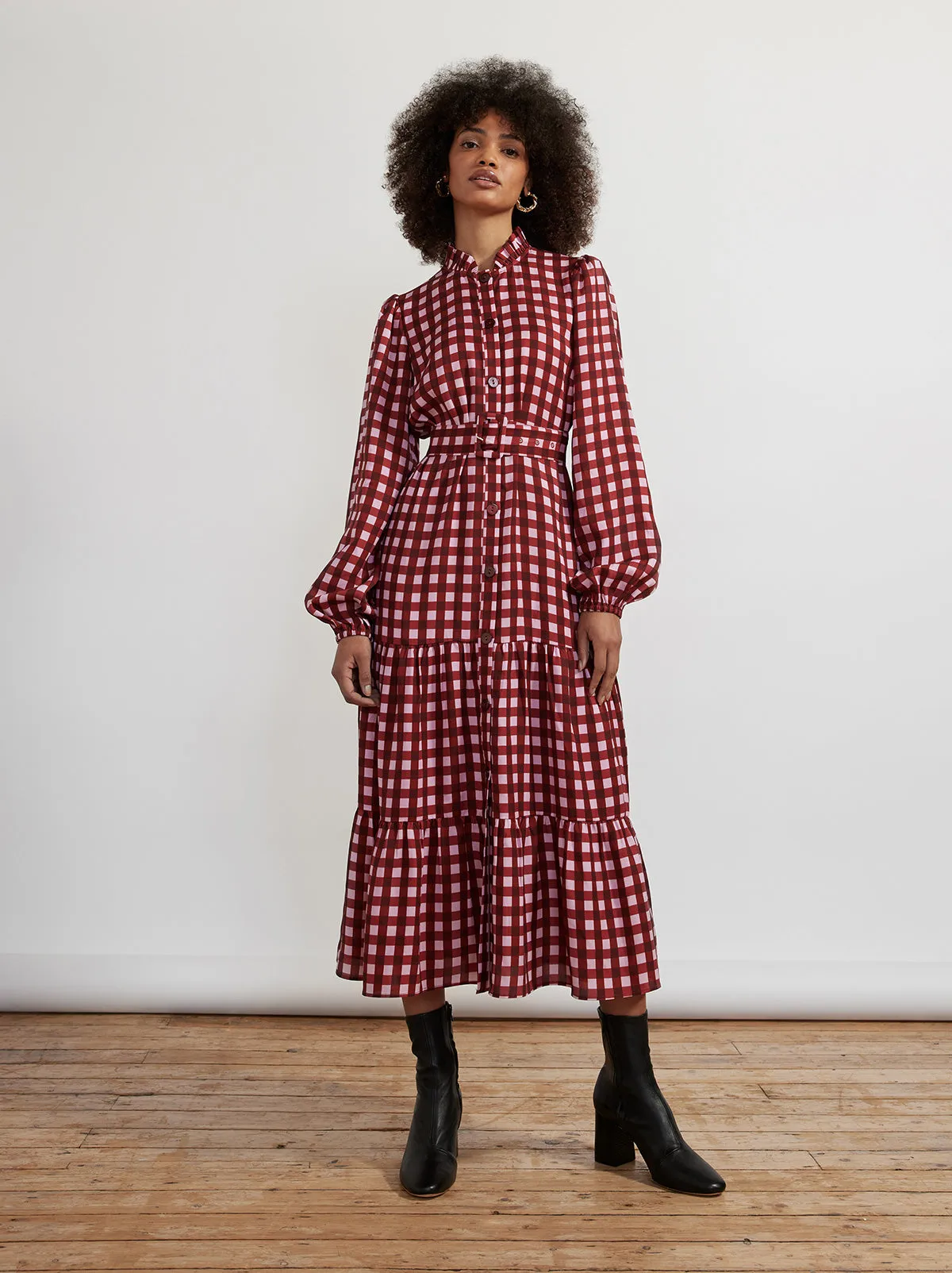 Lori Pink Check Midi Dress sold by KITRI Studio product image thumbnail 3