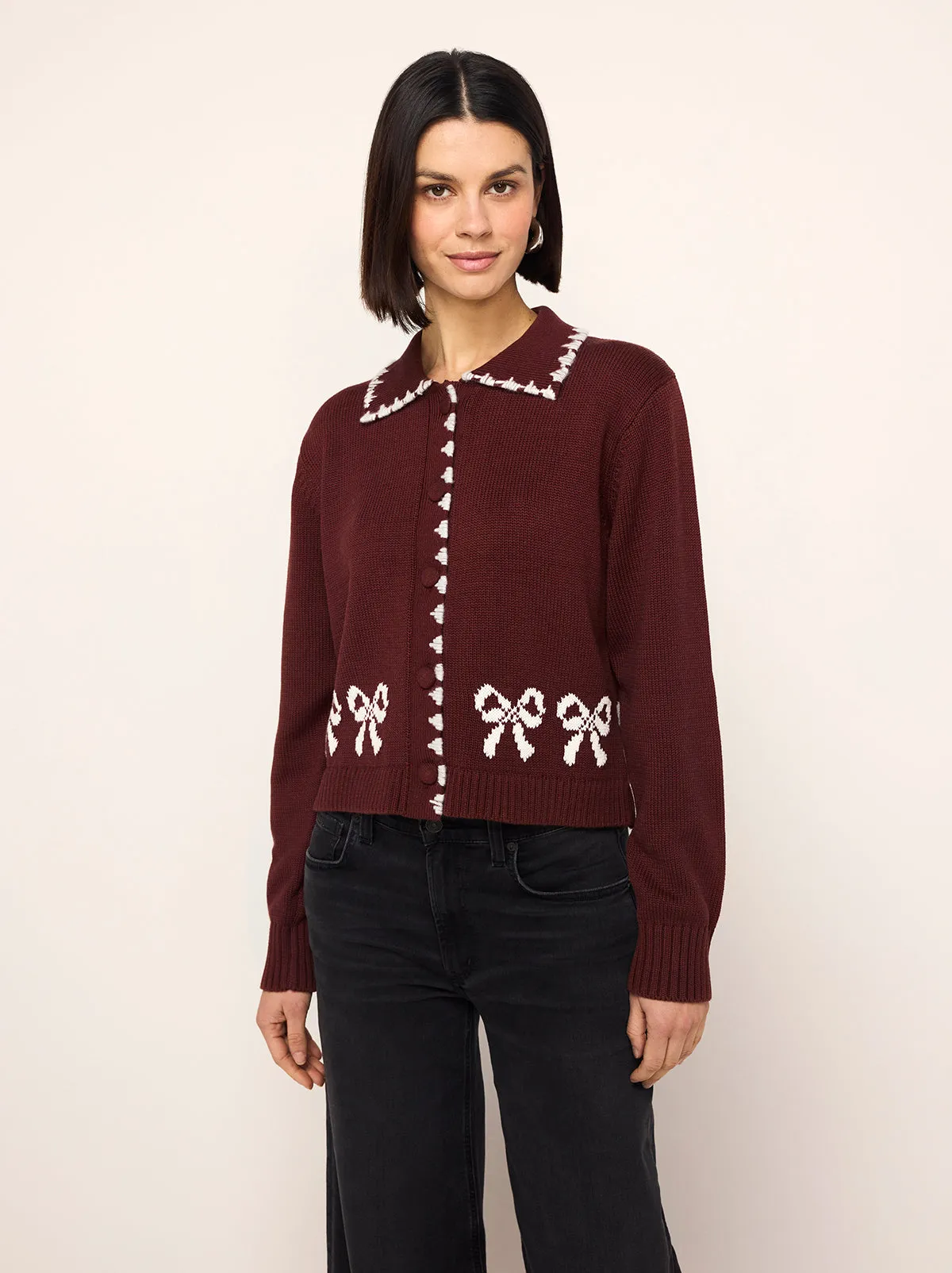 Polly Burgundy Bow Knit Cardigan sold by KITRI Studio product image thumbnail 2