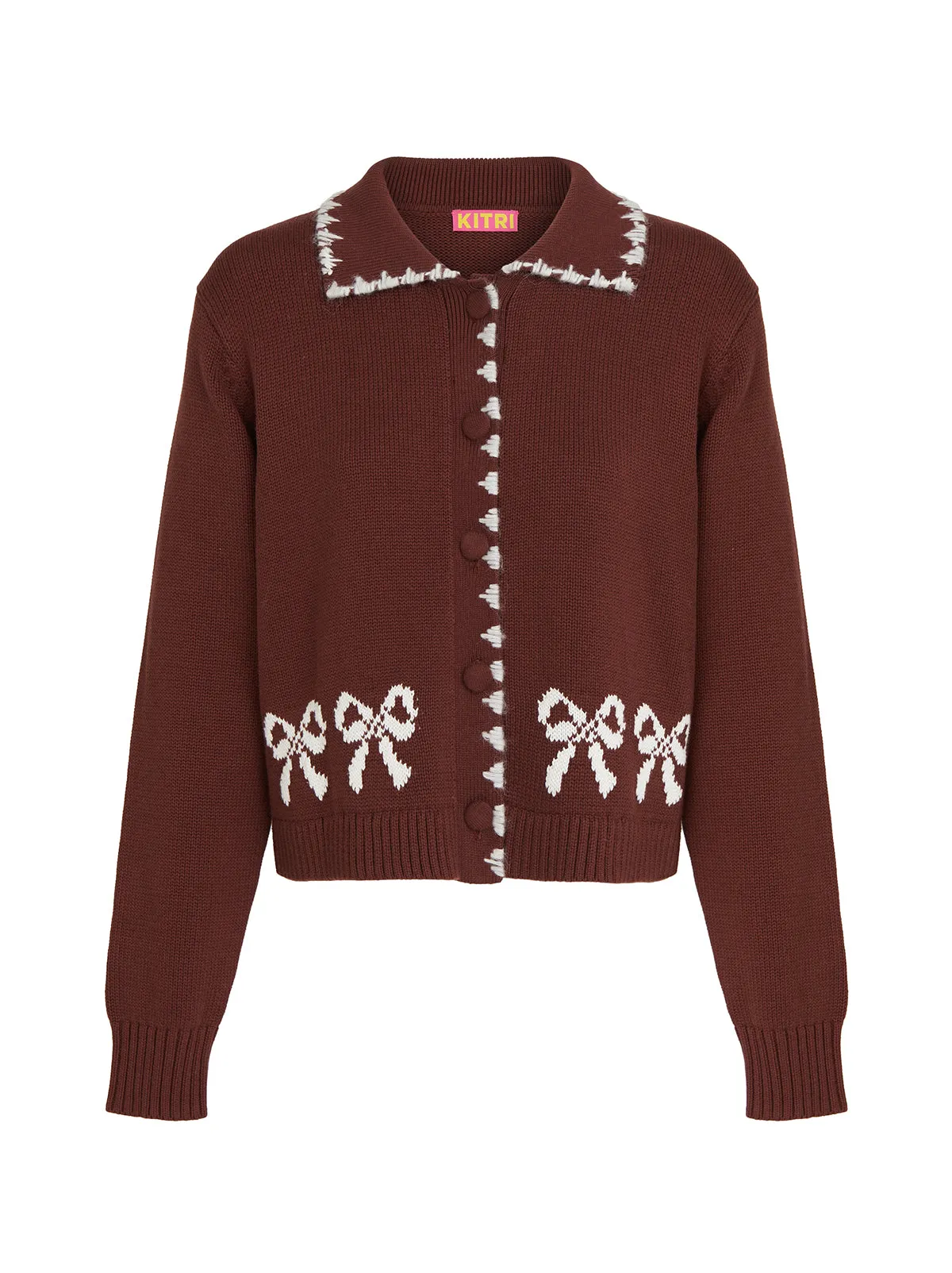 Polly Burgundy Bow Knit Cardigan sold by KITRI Studio product image thumbnail 5