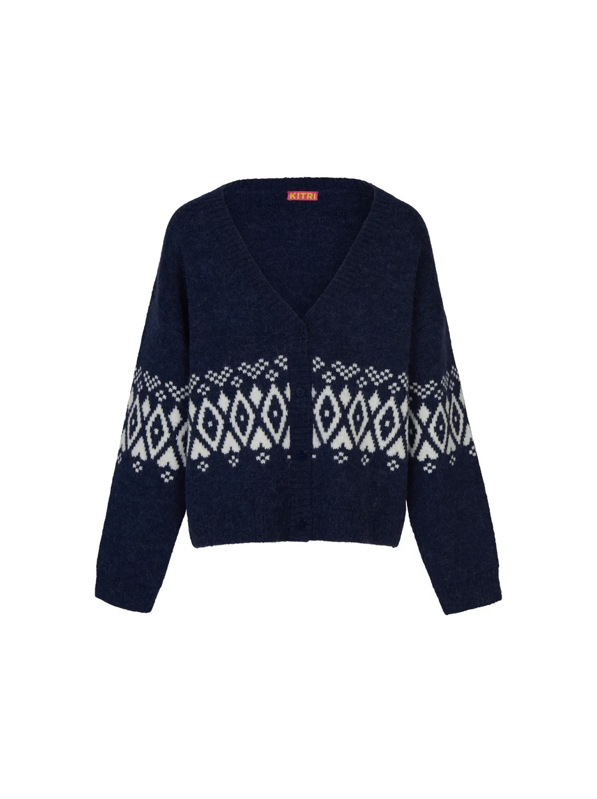 Felicia Navy Fairisle V-Neck Knit Cardigan sold by KITRI Studio product image thumbnail 5