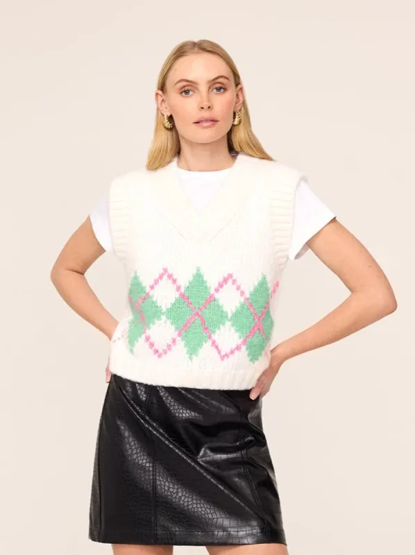 Winona Ivory Argyle Knit Vest sold by KITRI Studio