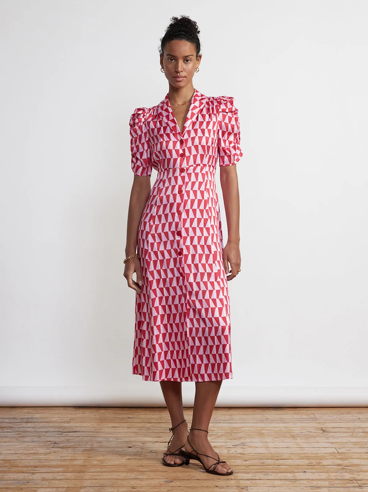Maguire Pink Tile Print Midi Dress sold by KITRI Studio