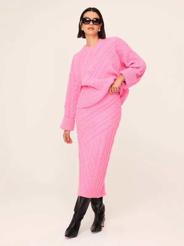 Imelda Pink Cable Knit Midi Skirt sold by KITRI Studio