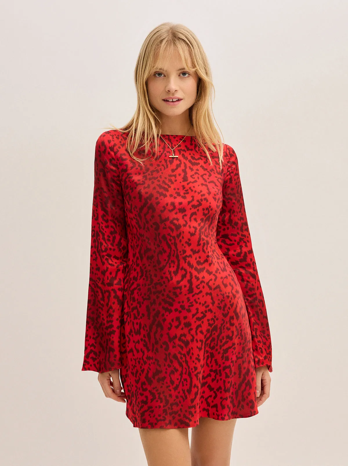 Faye Red Leopard Print Mini Dress sold by KITRI Studio