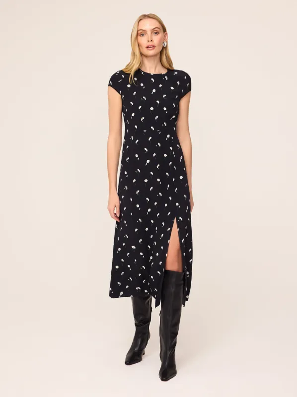 Suzie Black Poppy Print Midi Dress sold by KITRI Studio