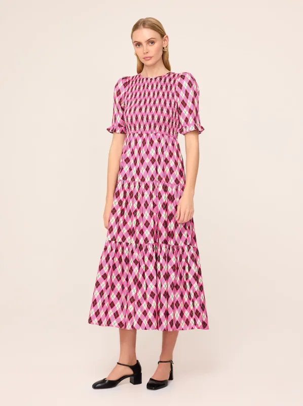Gracie Pink Argyle Print Shirred Dress sold by KITRI Studio
