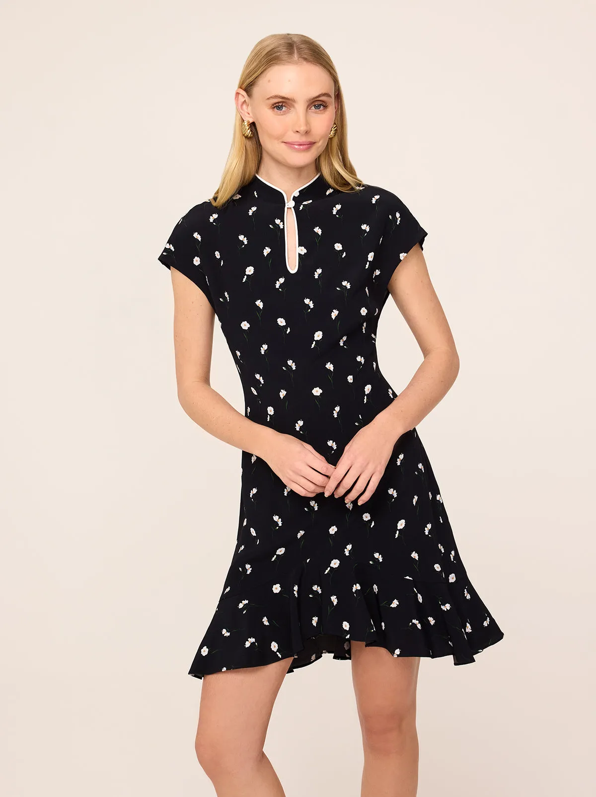 Pamela Black Poppy Print Mini Dress sold by KITRI Studio