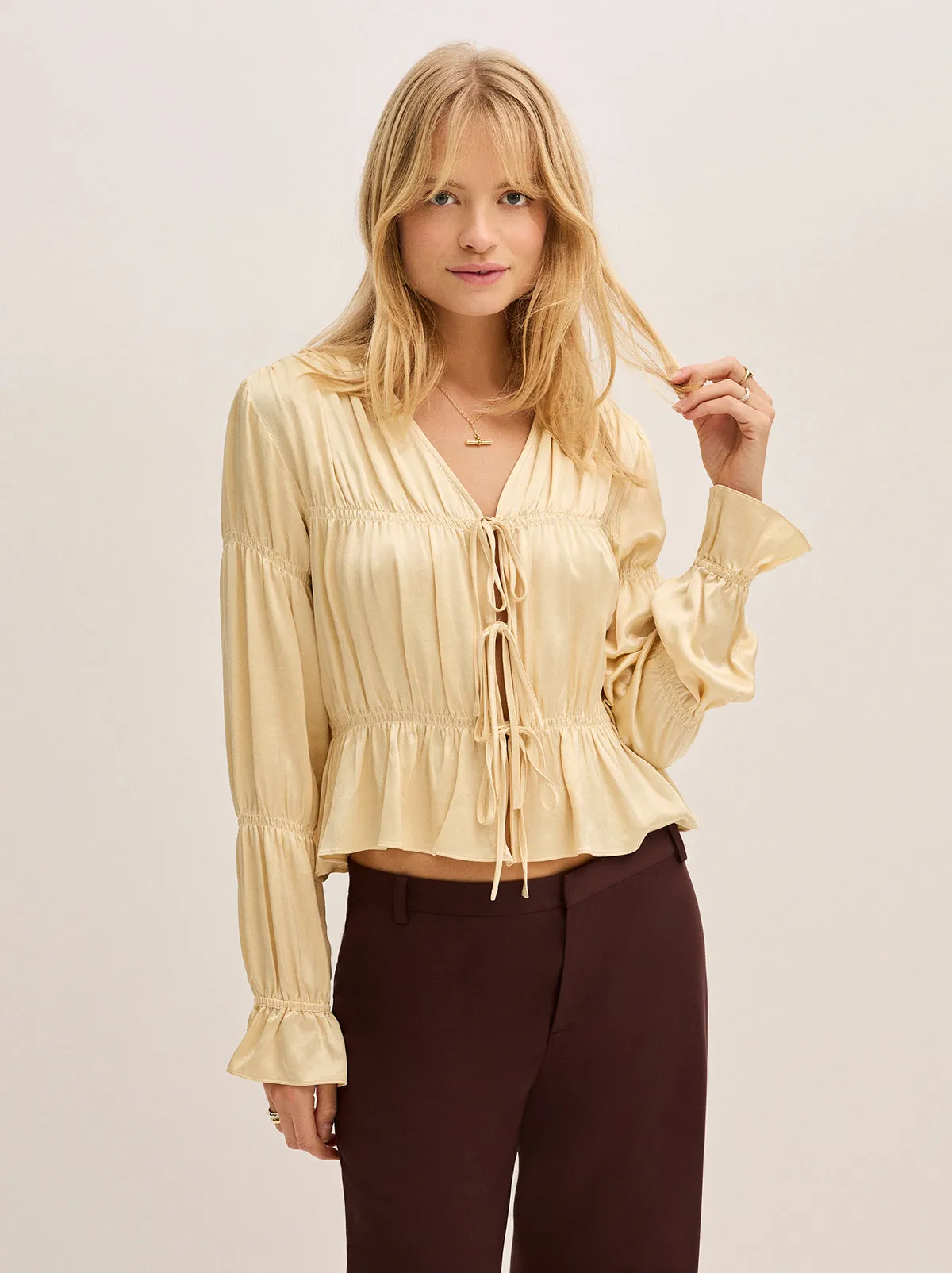 Maia Butter Yellow Satin Top sold by KITRI Studio product image thumbnail 3