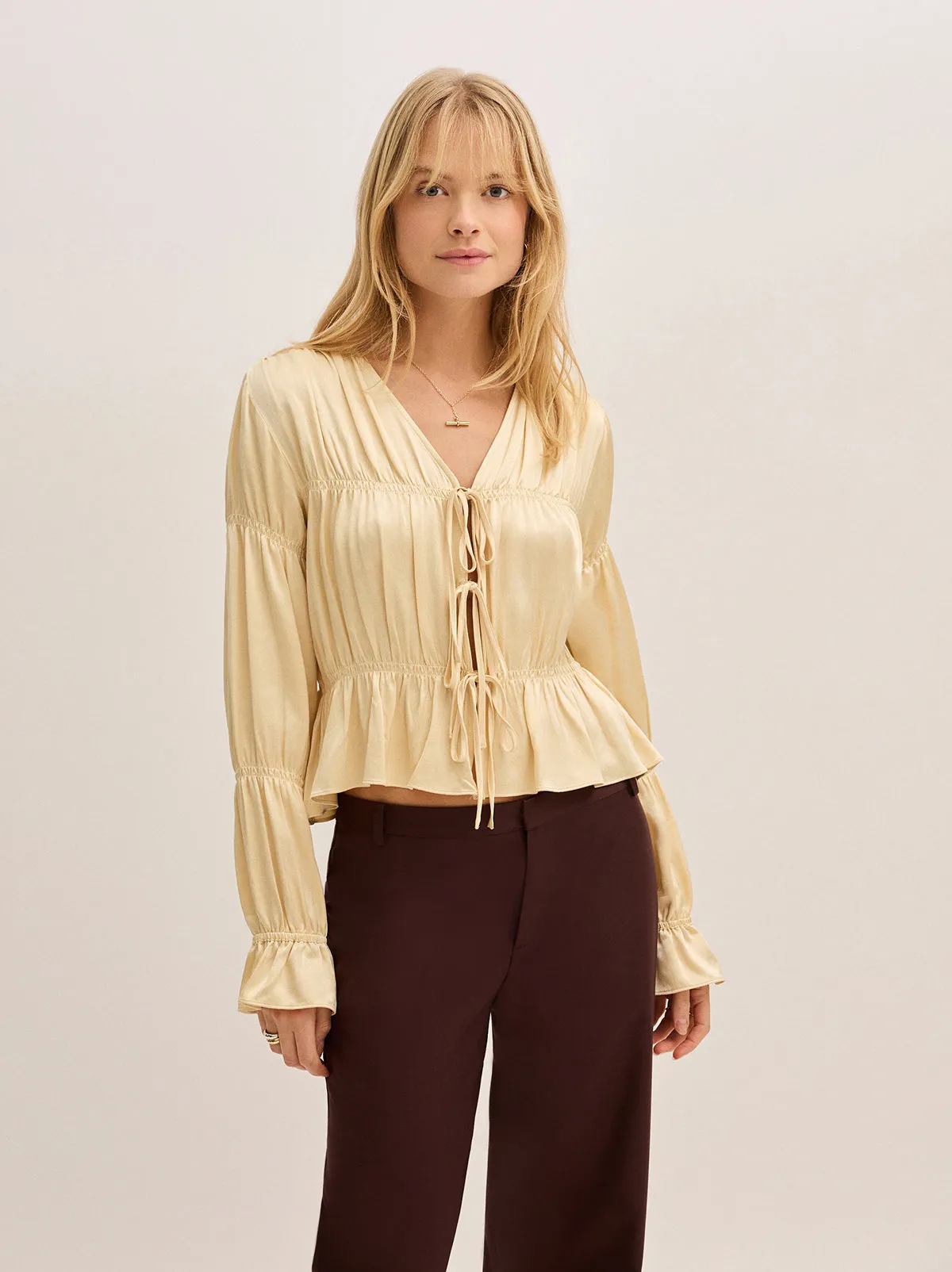 Maia Butter Yellow Satin Top sold by KITRI Studio product image thumbnail 4