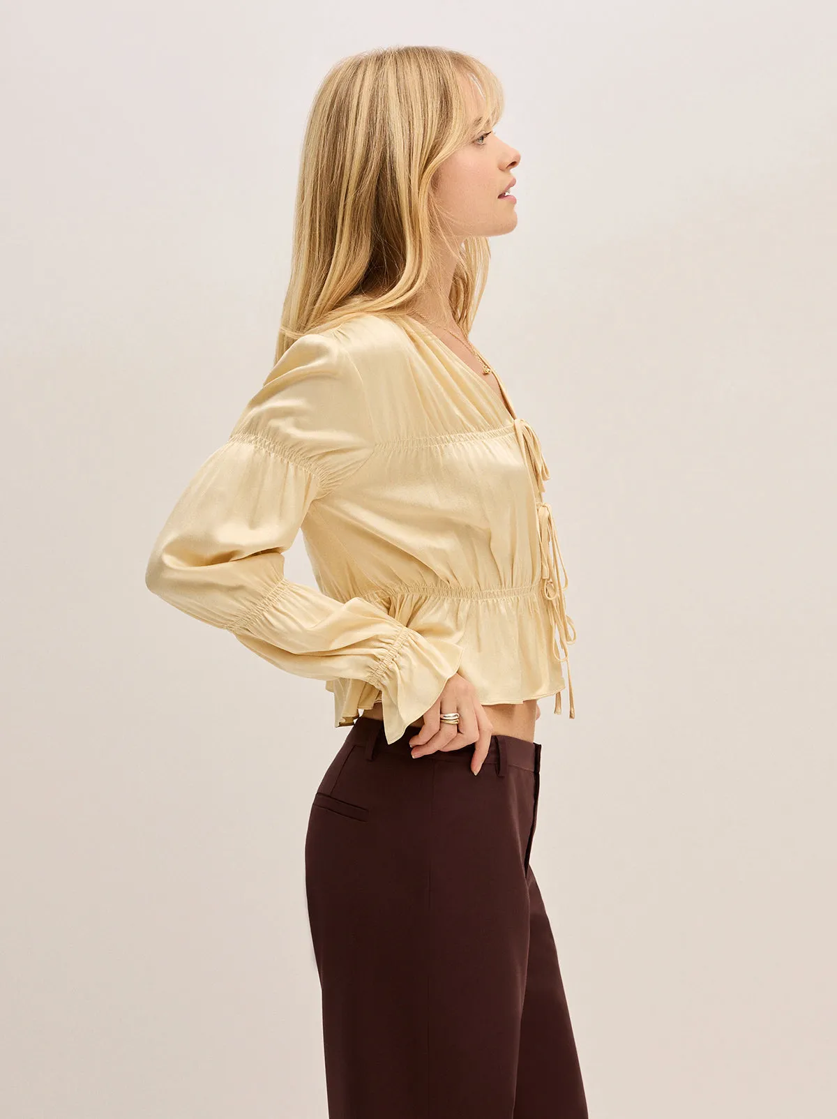 Maia Butter Yellow Satin Top sold by KITRI Studio product image thumbnail 5