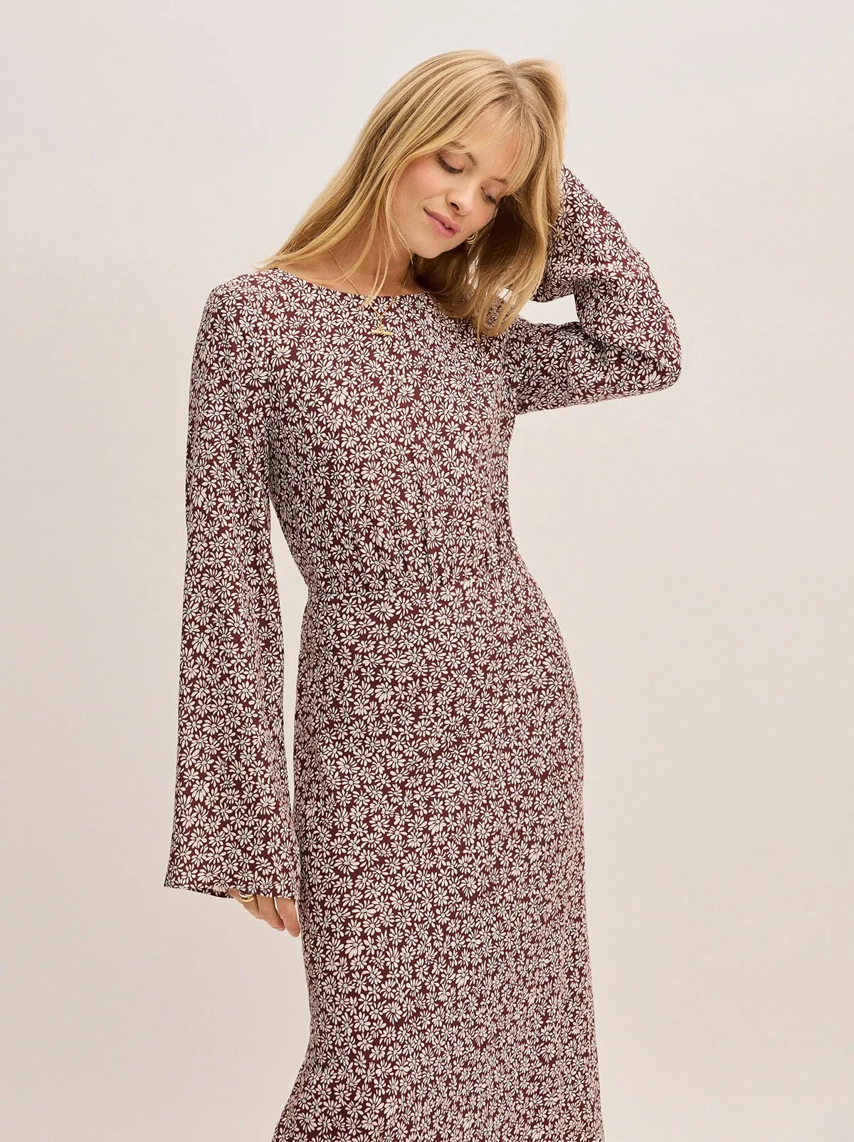 Adaline Aubergine Daisy Print Dress sold by KITRI Studio product image thumbnail 4