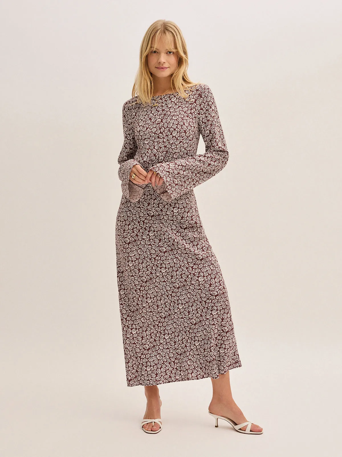 Adaline Aubergine Daisy Print Dress sold by KITRI Studio product image thumbnail 5
