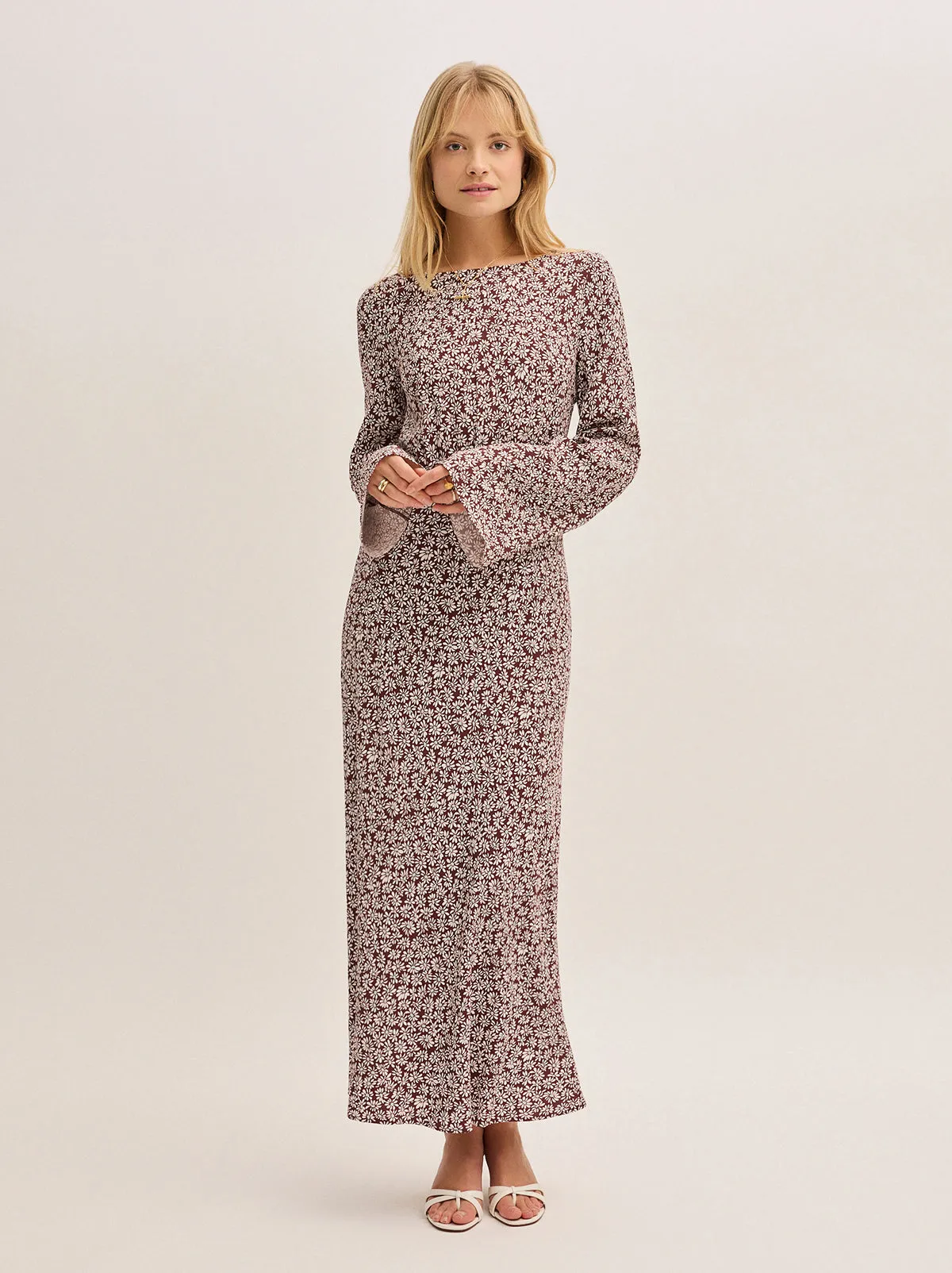 Adaline Aubergine Daisy Print Dress sold by KITRI Studio product image thumbnail 3