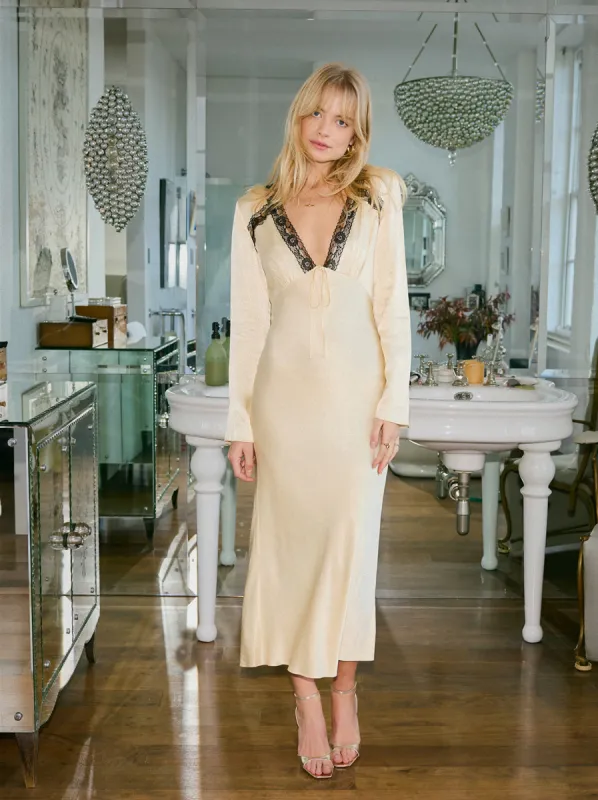 Zelda Butter Yellow Satin Dress sold by KITRI Studio