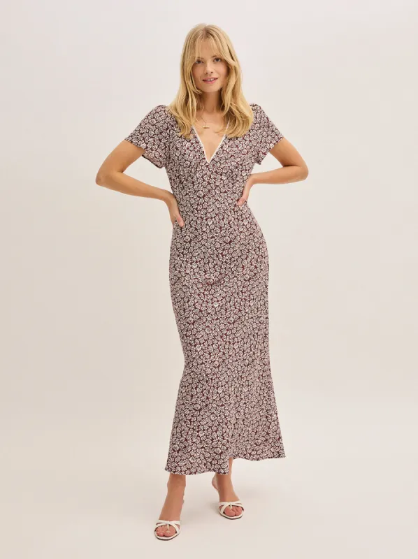 Talia Aubergine Daisy Print Dress sold by KITRI Studio