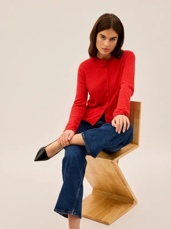 Cassandra Red Knit Cardigan made by KITRI Studio