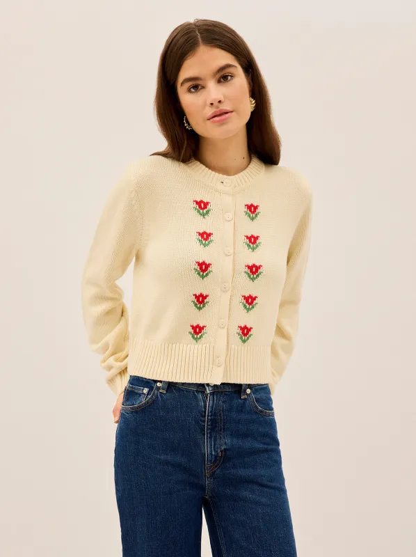 Ginnie Ivory Floral Knit Cardigan sold by KITRI Studio