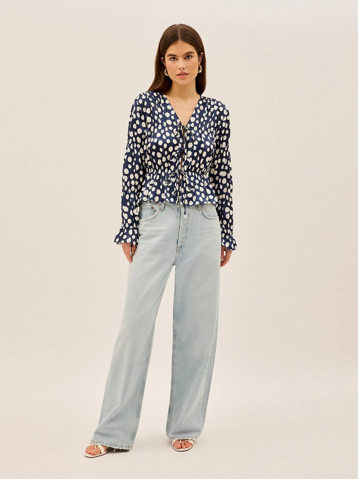 Maia Navy Polka Dot Satin Top sold by KITRI Studio product image thumbnail 4