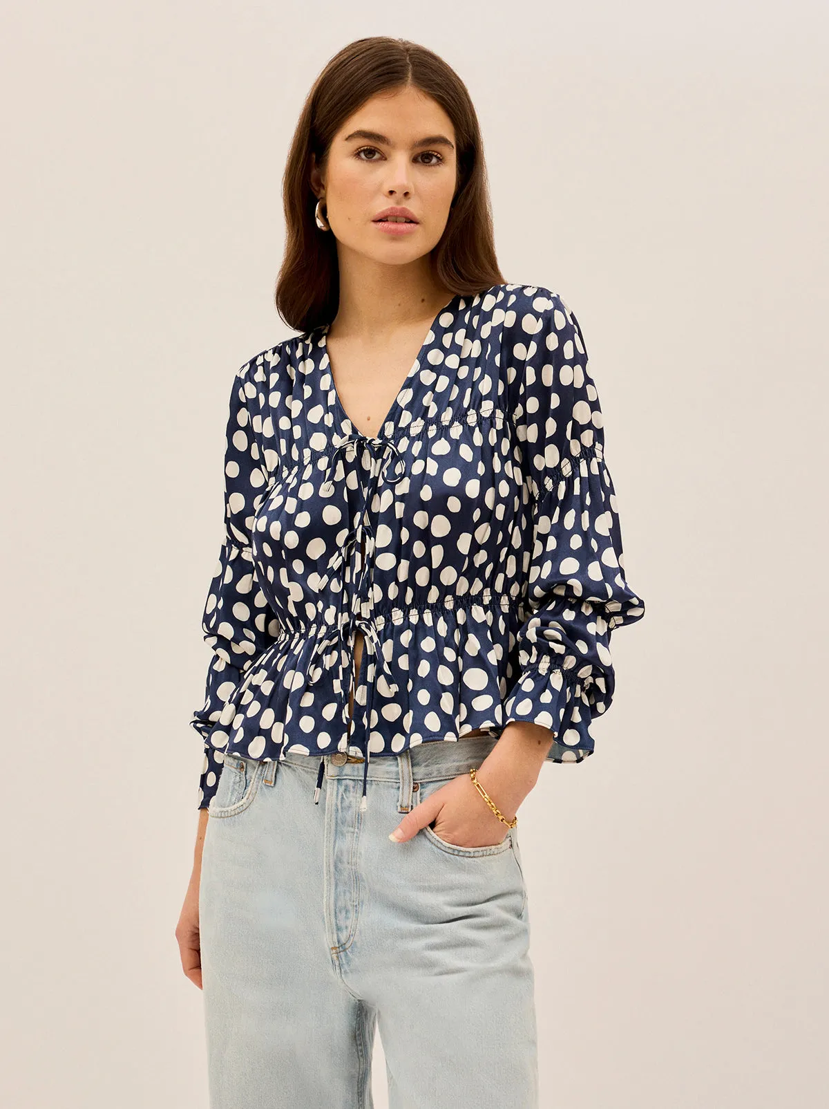 Maia Navy Polka Dot Satin Top sold by KITRI Studio product image thumbnail 2