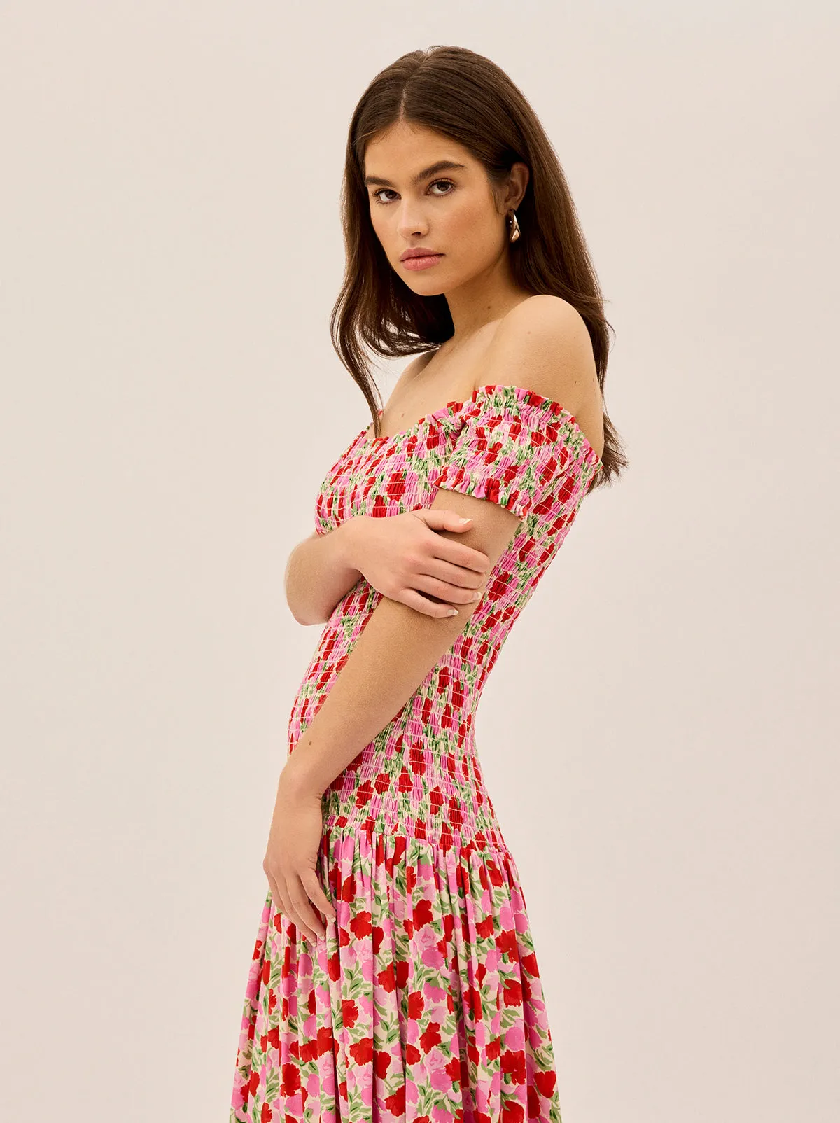 Alma Pink Floral Shirred Maxi Dress sold by KITRI Studio product image thumbnail 3