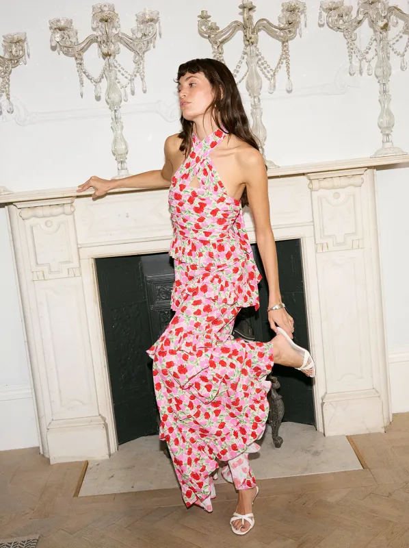 Romily Pink Floral Print Maxi Dress sold by KITRI Studio