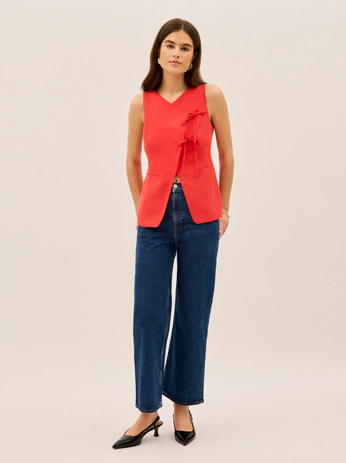 Lea Red Tie Front Waistcoat sold by KITRI Studio product image thumbnail 4