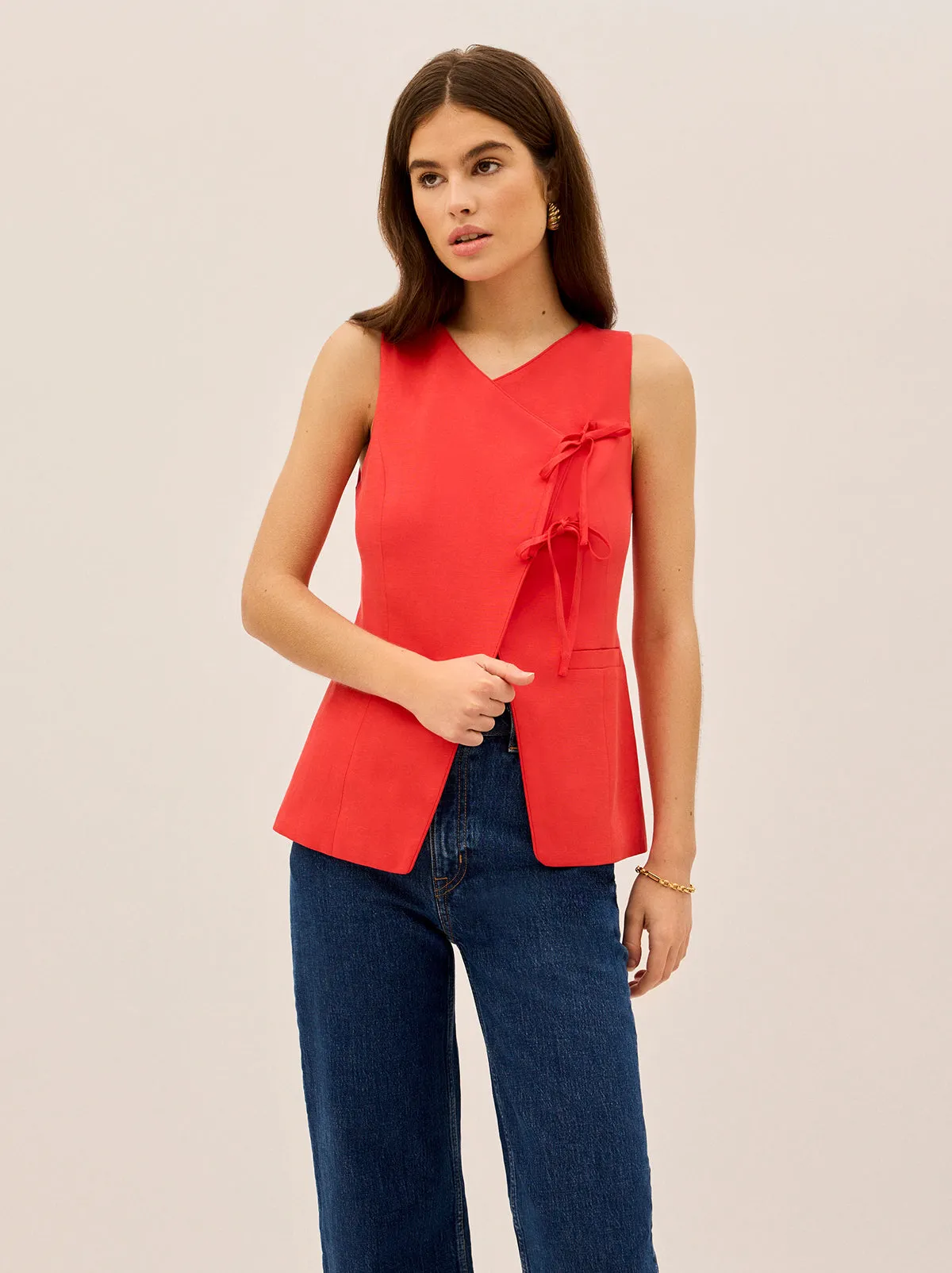Lea Red Tie Front Waistcoat sold by KITRI Studio product image thumbnail 2