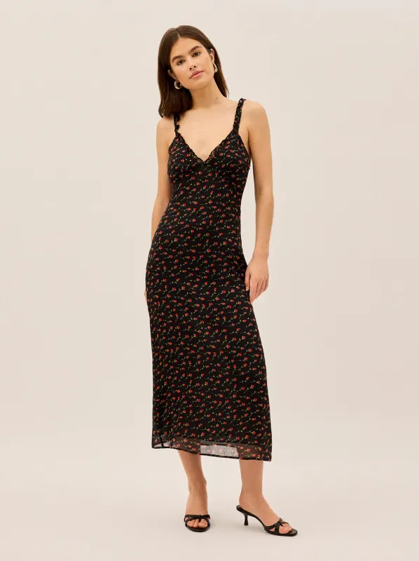 Norah Black Rose Print Dress made by KITRI Studio