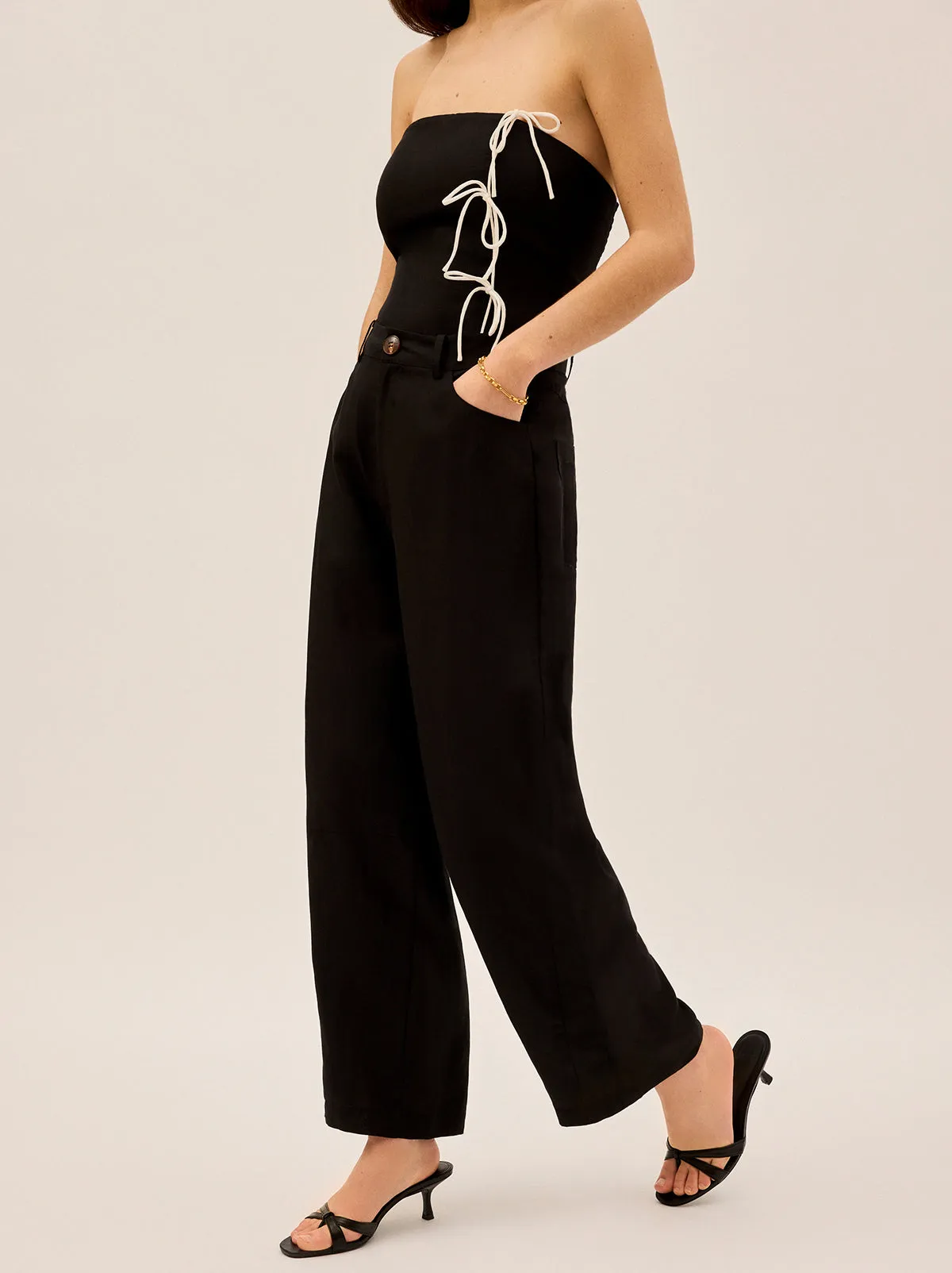 Andie Black Linen Blend Barrel Trousers sold by KITRI Studio product image thumbnail 2