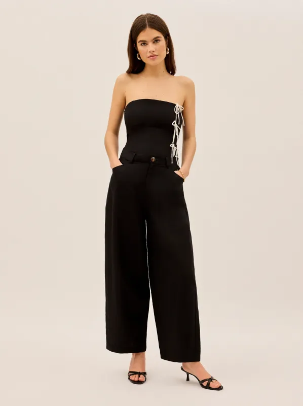 Andie Black Linen Blend Barrel Trousers sold by KITRI Studio