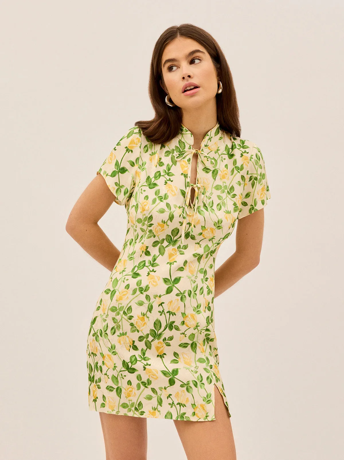 Gretchen Yellow Rose Printed Jacquard Mini Dress sold by KITRI Studio product image thumbnail 5