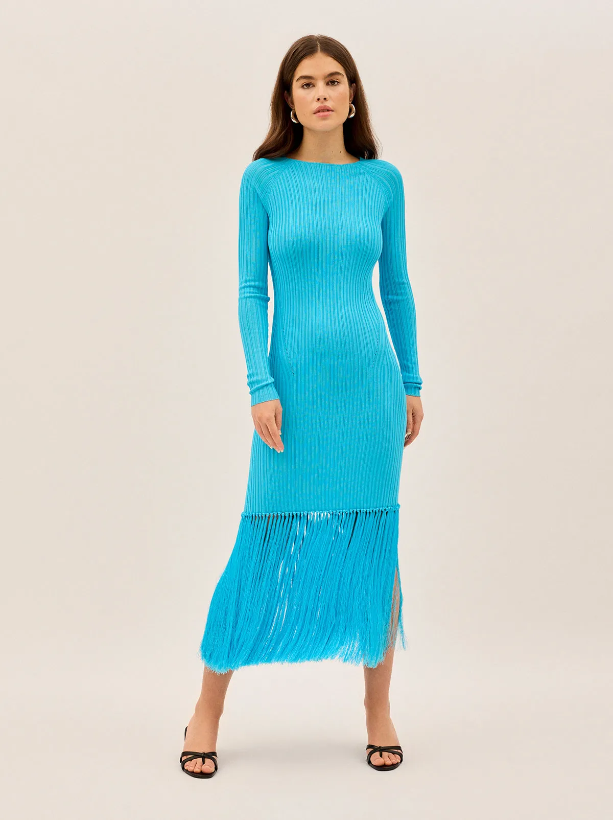 Jordana Turquoise Fringed Knit Dress sold by KITRI Studio product image thumbnail 4
