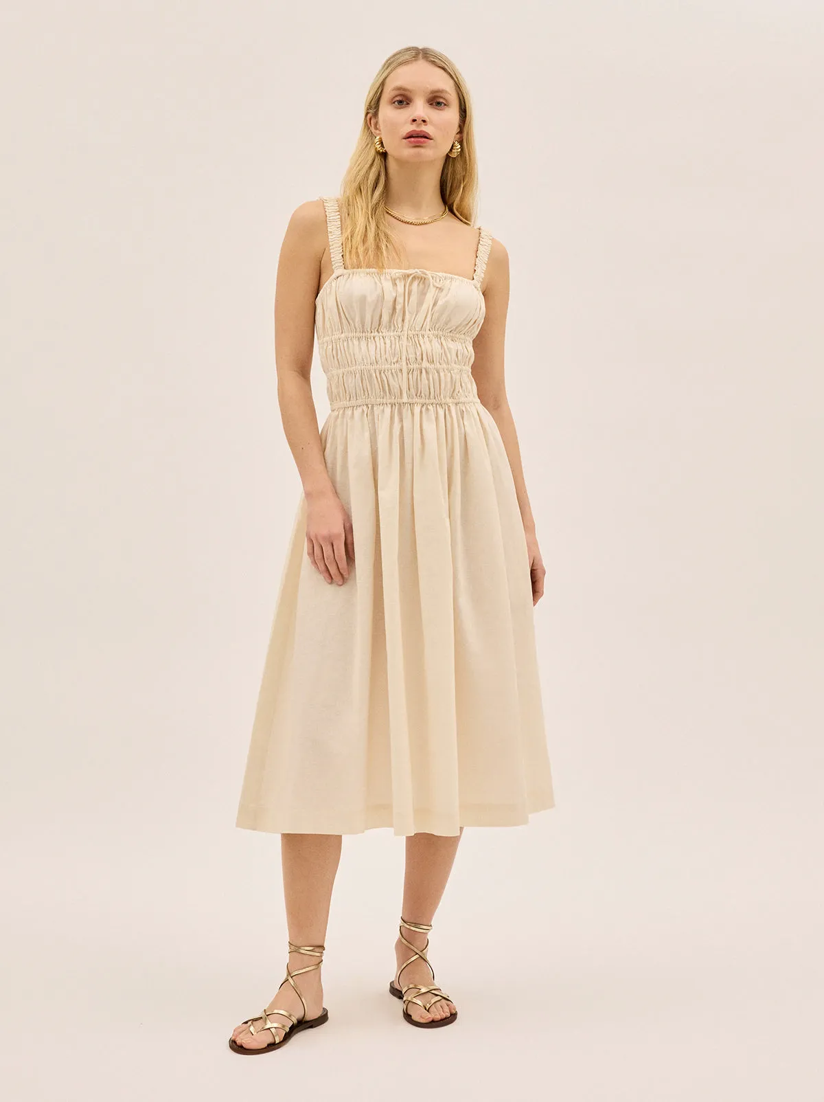 Arya Ivory Cotton Linen Dress sold by KITRI Studio