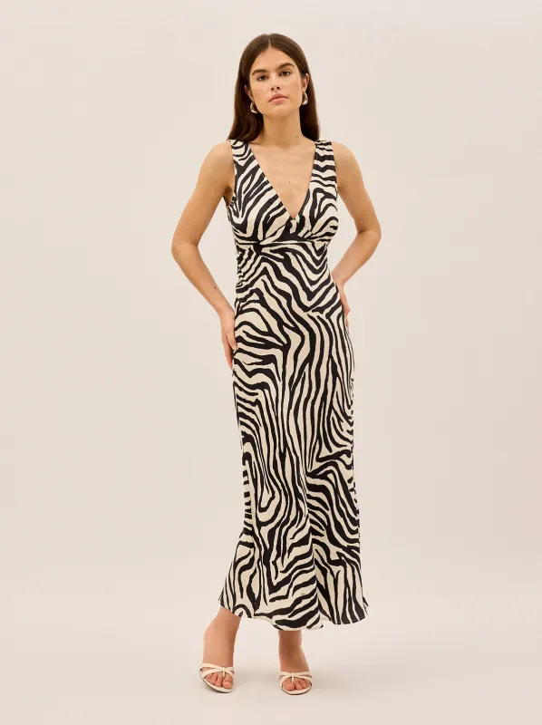Danna Zebra Print Satin Dress made by KITRI Studio