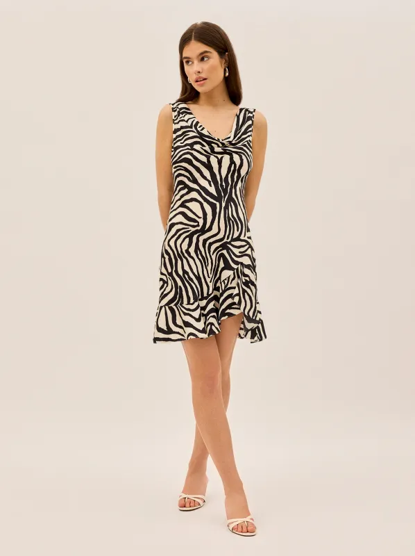 Roberta Zebra Print Satin Mini Dress sold by KITRI Studio
