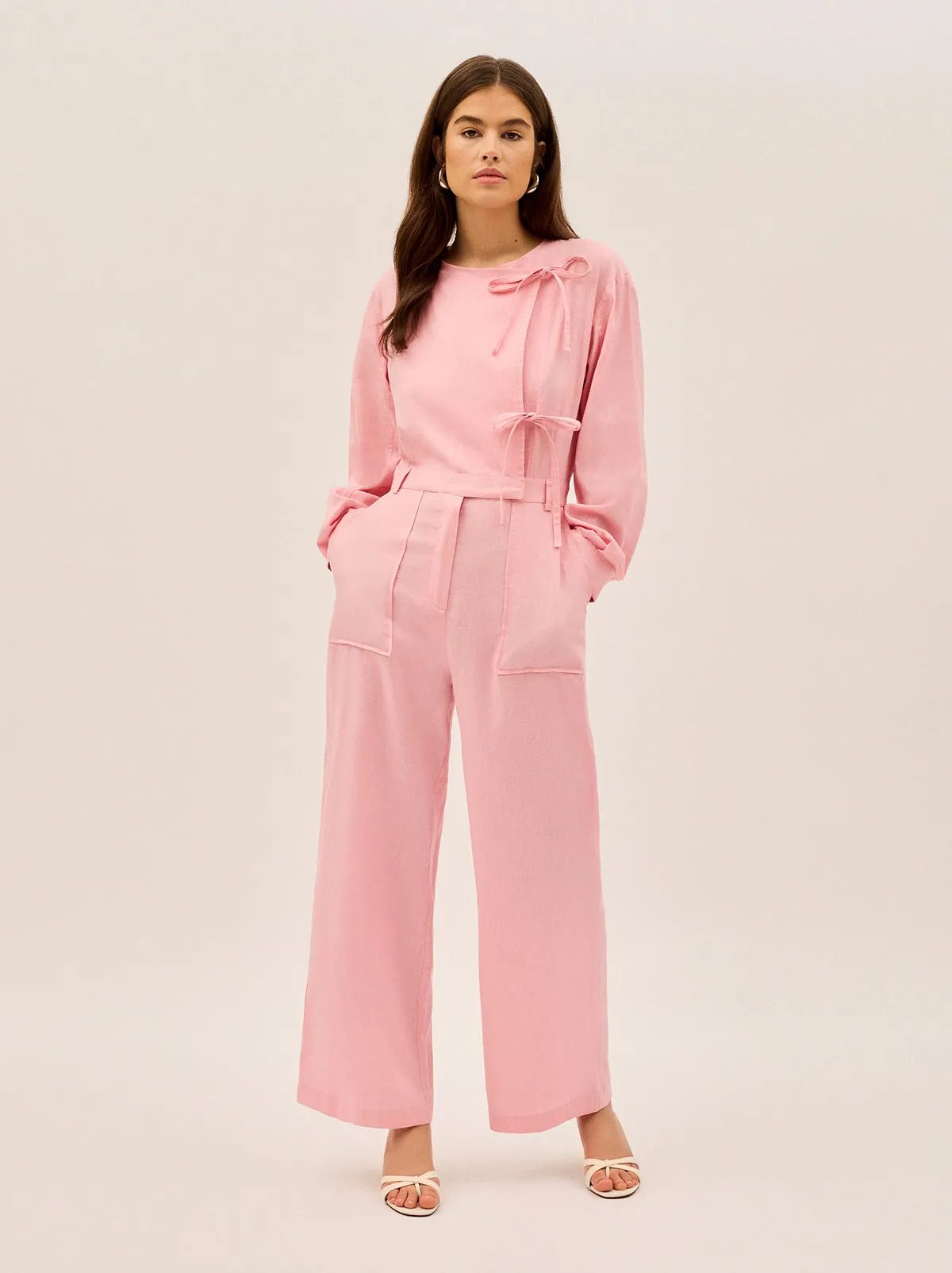 Esther Pink Cotton Linen Jumpsuit sold by KITRI Studio product image thumbnail 3