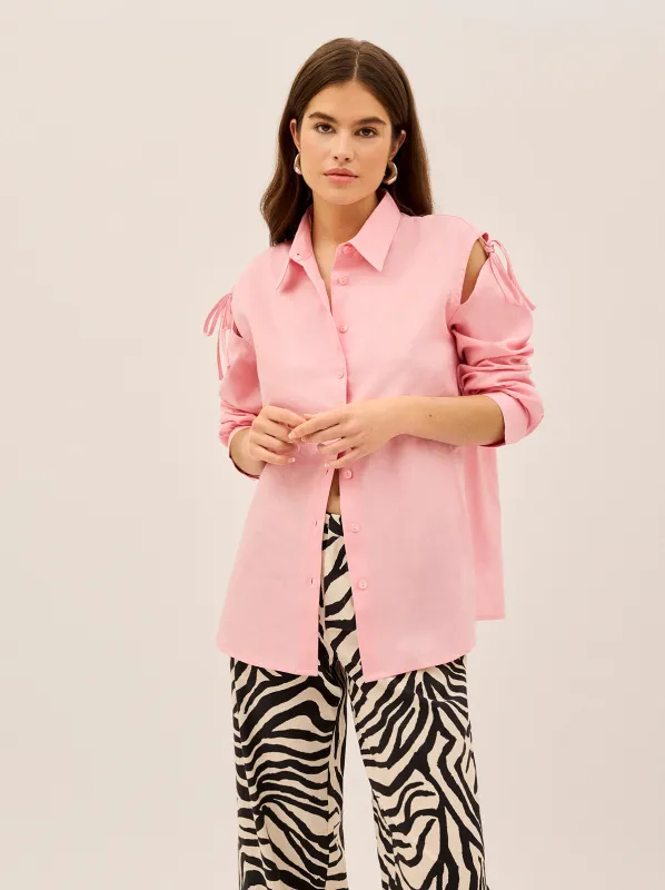 Alix Pink Cotton Tie Shoulder Oversized Shirt sold by KITRI Studio