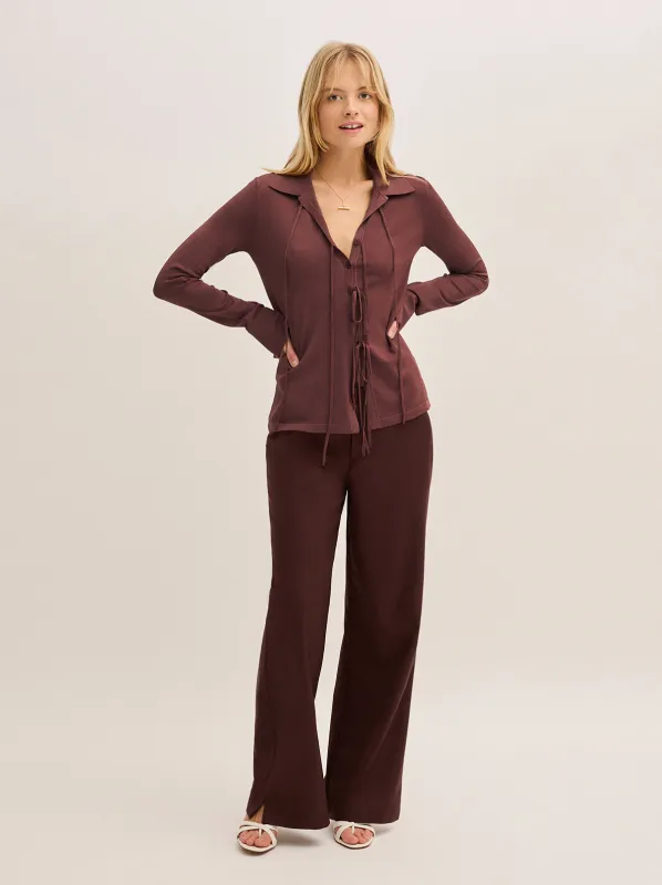 Farrah Mocha Tie Front Knit Top sold by KITRI Studio