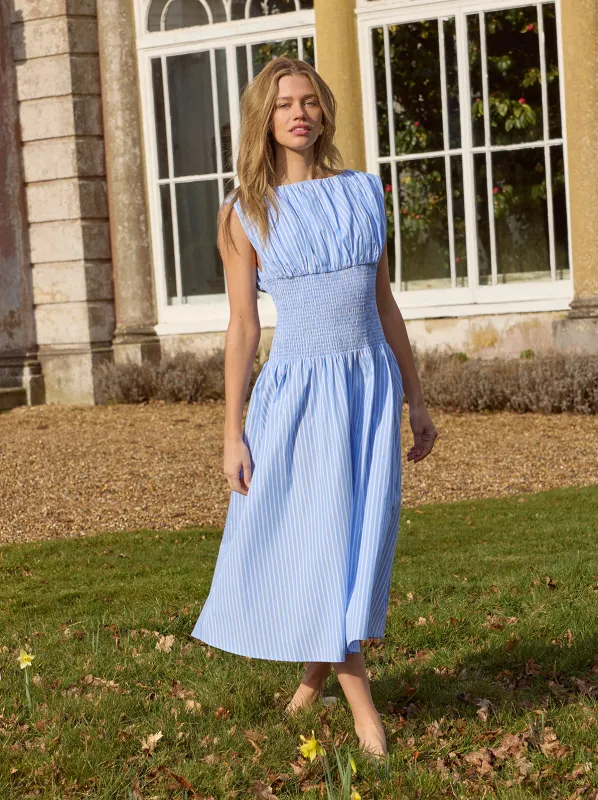 Julia Blue Striped Cotton Dress sold by KITRI Studio